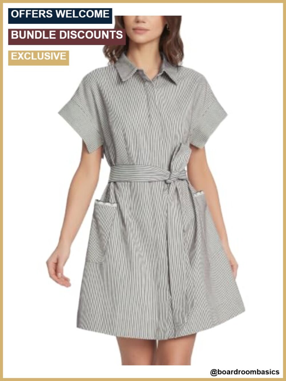 Striped Shift Dress with Tie Waist and Button Front